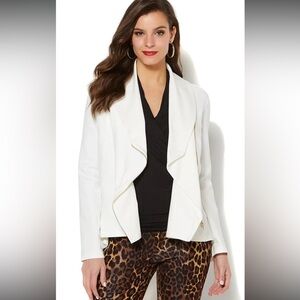 IMAN NWT Tan Global Chic Perfect Ponte Draped Beige Asymmetrical Jacket